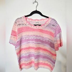 Nanette Lepore Knit Shortsleeve Sweater‎ Pastel Pink Purple Spring Womens Large